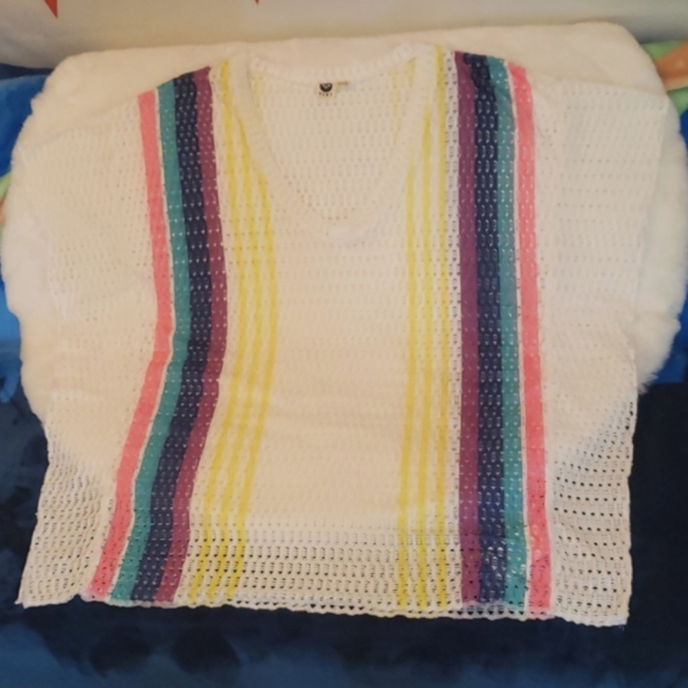 Roxy White Neon Stripe Beach Swim Coverup Dress Small